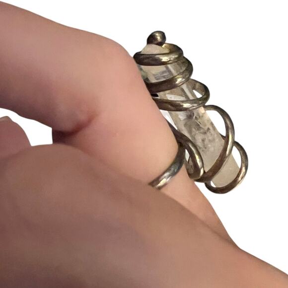 Wire Wrapped Clear Quartz Ring Boho Silver Raw Gemstone Ring Gift for Her - Picture 3 of 6